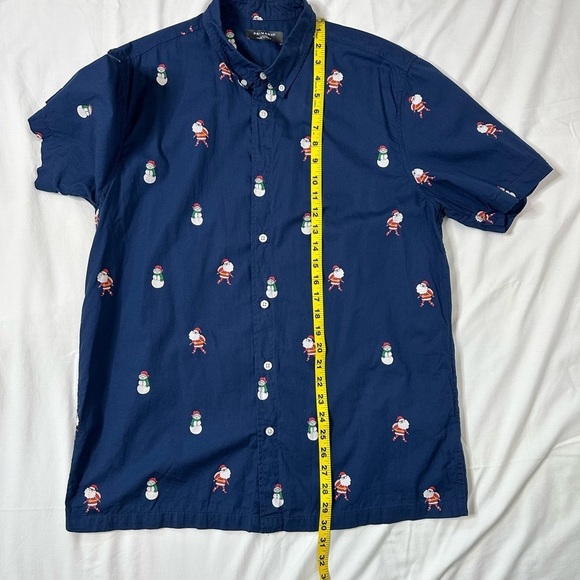 Primark Navy Blue Christmas Button Down Shirt Size Large - Picture 5 of 5